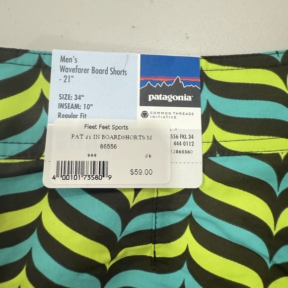 NWT Patagonia Sz 34 Mens 10” Board Shorts Drawstring Brown Aqua Yellow Nylon EUC - Picture 4 of 6